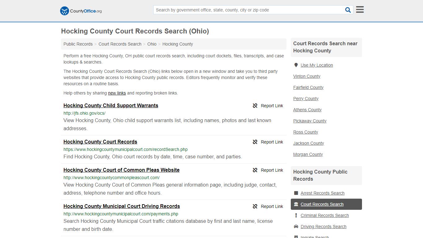 Hocking County Court Records Search (Ohio) - County Office