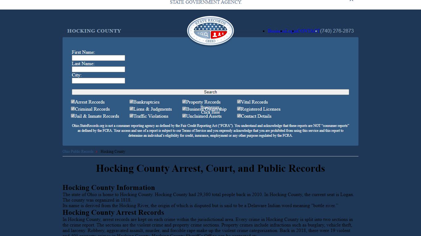 Hocking County Arrest, Court, and Public Records
