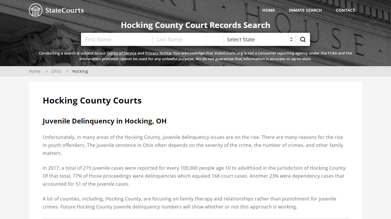 Hocking County, OH Courts - Records & Cases - StateCourts