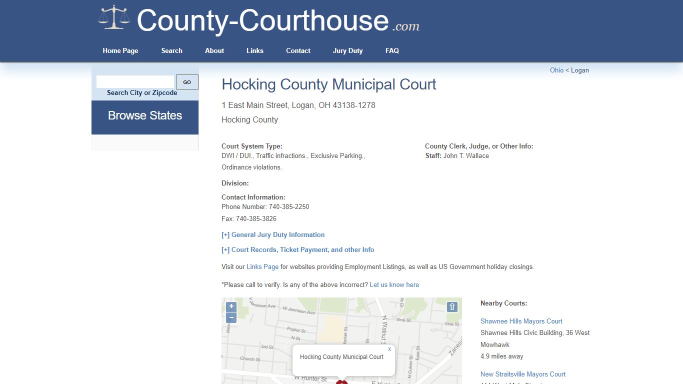 Hocking County Municipal Court in Logan, OH - Court Information